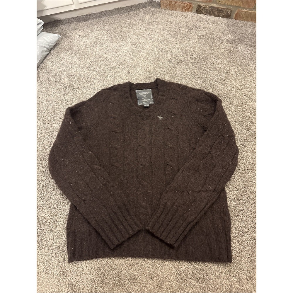 Abercrombie Fitch Sweater Women XL Brown V Neck Long Sleeve Cashmere Blend Moose